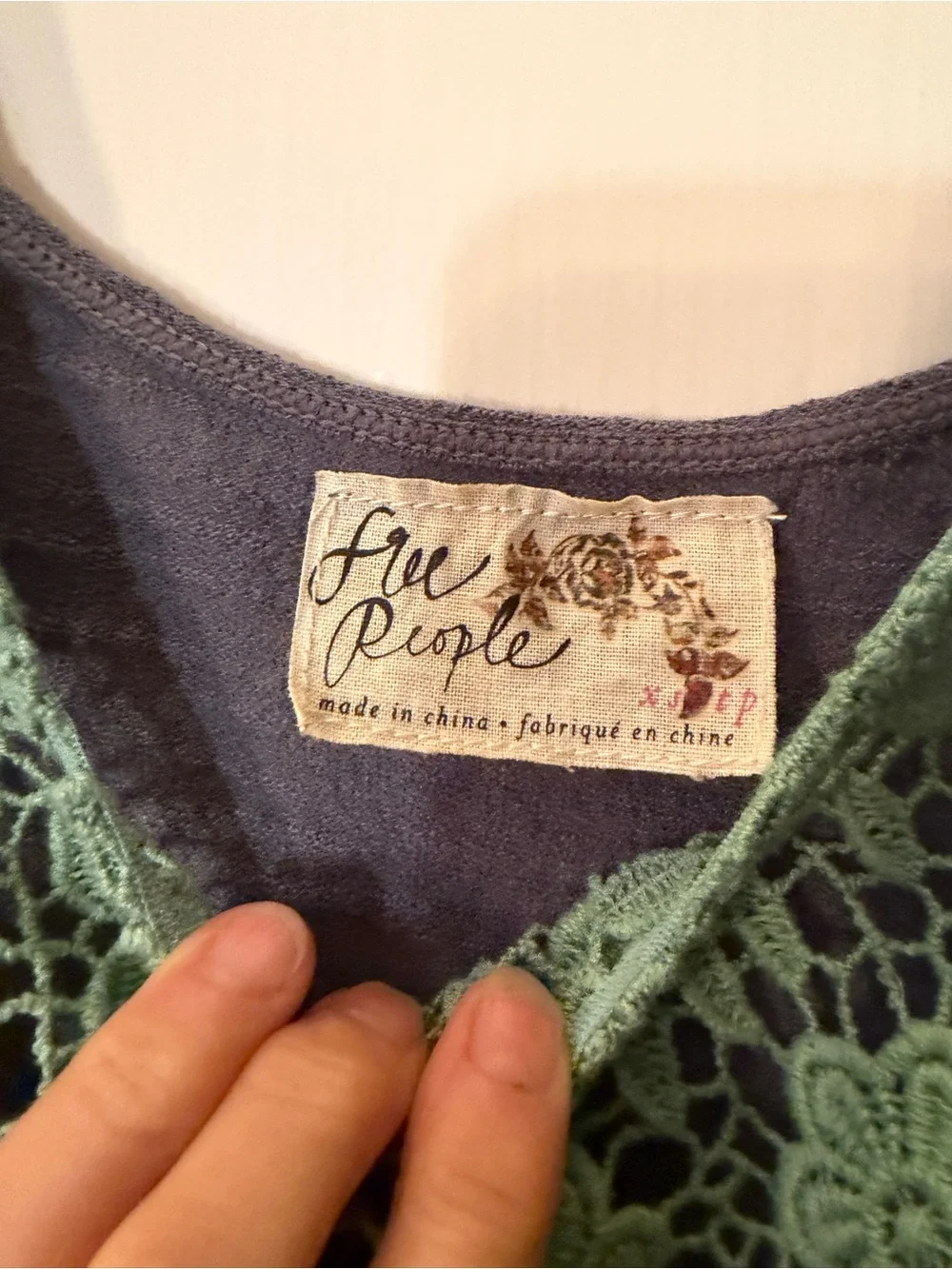 Vintage Free People Crochet Front Raglan Sleeve Top
